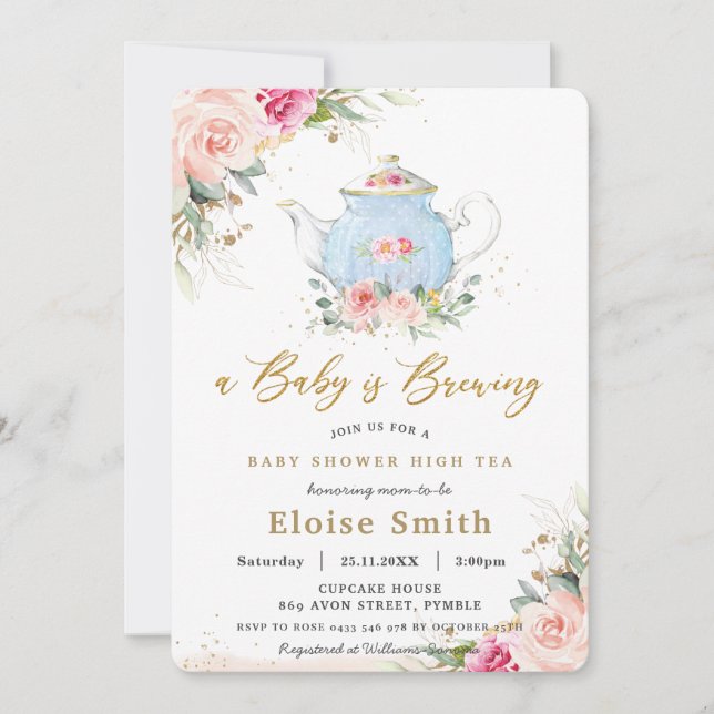 A Baby is Brewing High Tea Party Baby Shower Invitation (Front)