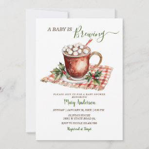 A Baby Is Brewing Hot Cocoa Mistletoe Baby Shower Invitation