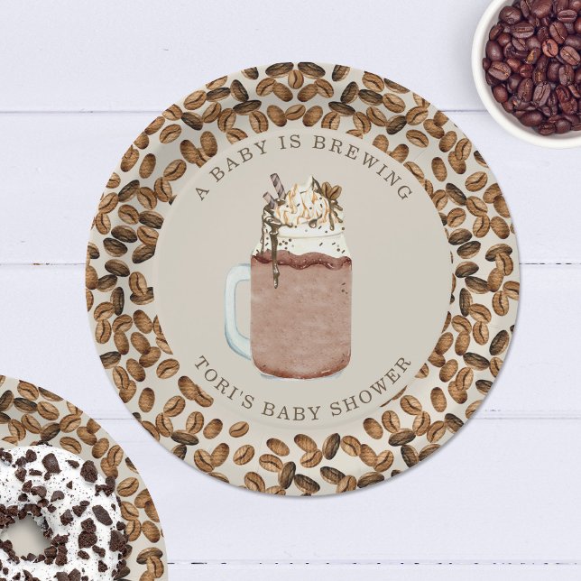 A Baby Is Brewing Iced Coffee Baby Shower Paper Plates (Creator Uploaded)
