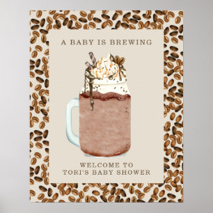 A Baby Is Brewing Iced Coffee Baby Shower Welcome Poster