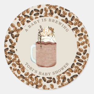 A Baby Is Brewing Iced Coffee Beans Baby Shower Classic Round Sticker