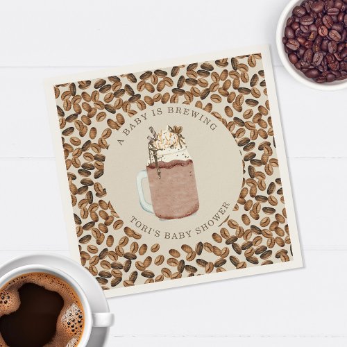 A Baby Is Brewing Iced Coffee Beans Baby Shower Napkins