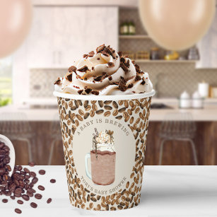 A Baby Is Brewing Iced Coffee & Beans Baby Shower Paper Cups