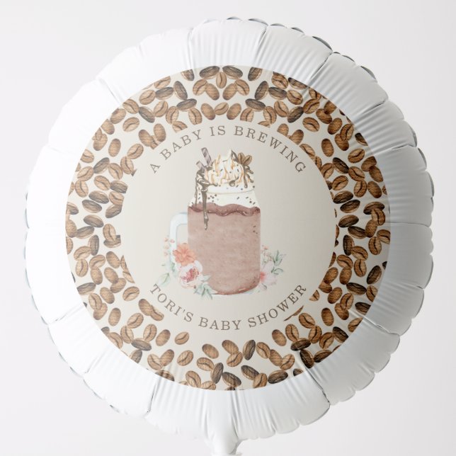 A Baby Is Brewing Iced Coffee Floral Baby Shower Balloon (Front)
