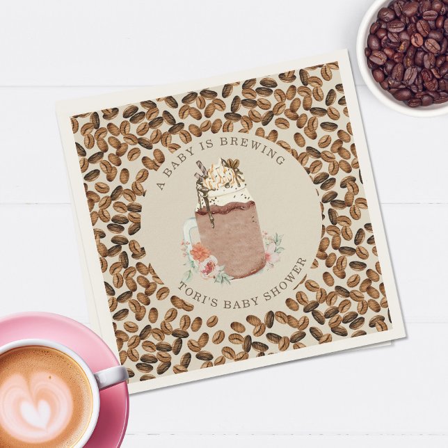 A Baby Is Brewing Iced Coffee Floral Baby Shower Napkins (Creator Uploaded)