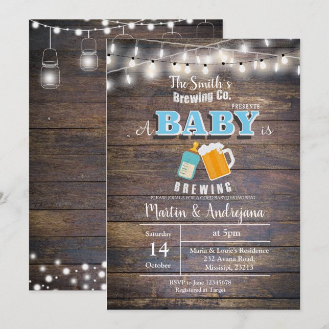 A baby is brewing invitation Boy BaByQ invitation (Front/Back)