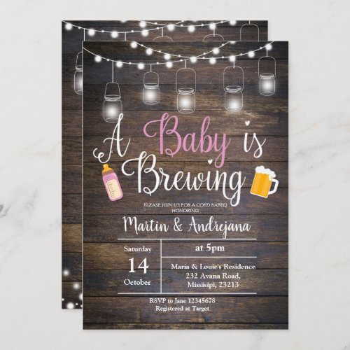 A baby is brewing invitation Girl pink invitation