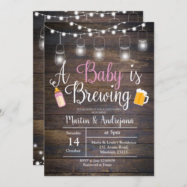 A baby is brewing invitation Girl pink invitation (Front/Back)