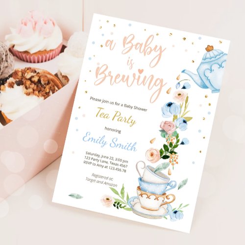 A Baby is Brewing Invitation Tea Party Baby Shower