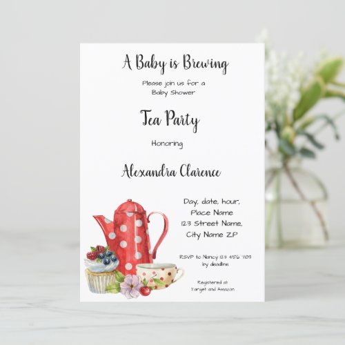 A Baby is Brewing Invitation Tea Party Baby Shower
