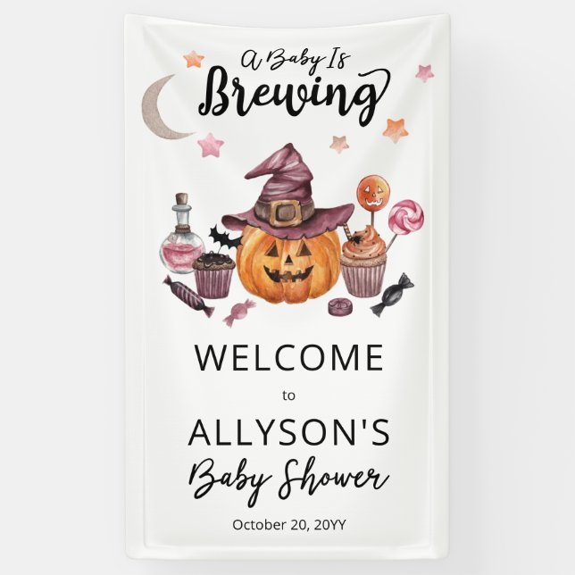 A Baby Is Brewing Jack-O-Lantern Halloween Shower  Banner (Vertical)