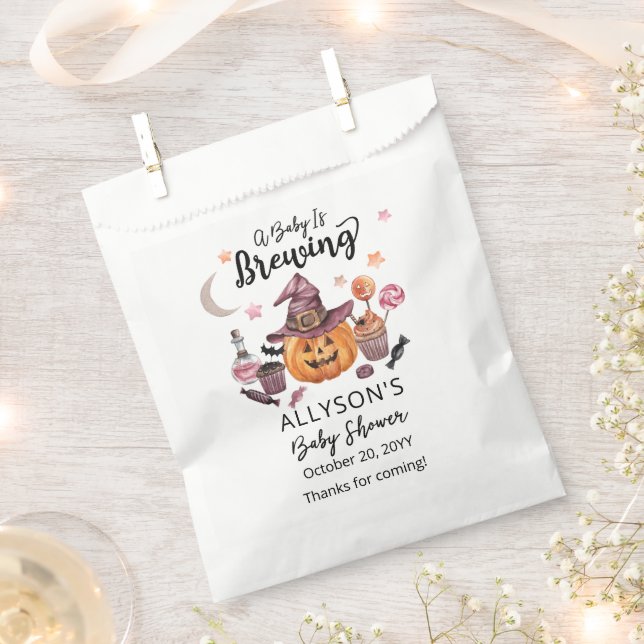 A Baby Is Brewing Jack-O-Lantern Halloween Shower Favor Bag (Clipped)