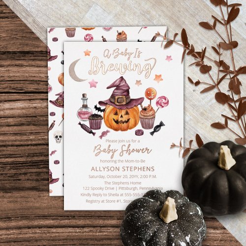 A Baby Is Brewing Jack_O_Lantern Halloween Shower  Foil Invitation