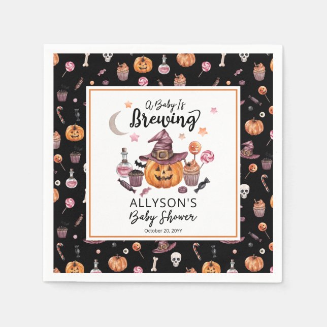 A Baby Is Brewing Jack-O-Lantern Halloween Shower  Napkins (Front)