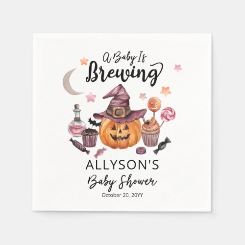 A Baby Is Brewing Jack_O_Lantern Halloween Shower  Napkins