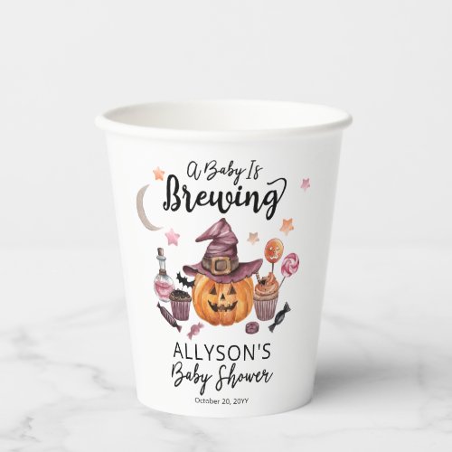 A Baby Is Brewing Jack_O_Lantern Halloween Shower  Paper Cups