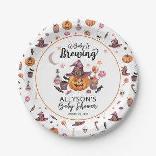 A Baby Is Brewing Jack-O-Lantern Halloween Shower Paper Plates
