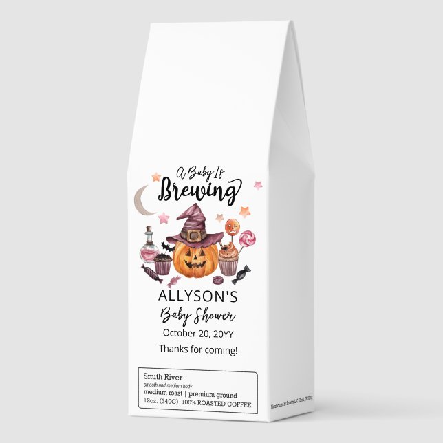 A Baby Is Brewing Jack-O-Lantern Halloween Shower Roasted Coffee (Front)