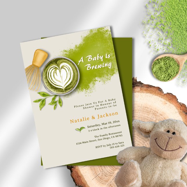 A Baby is Brewing Matcha Latte Baby Shower Invitation (A Perfect Blend is Brewing Coffee Baby Shower Invitation)