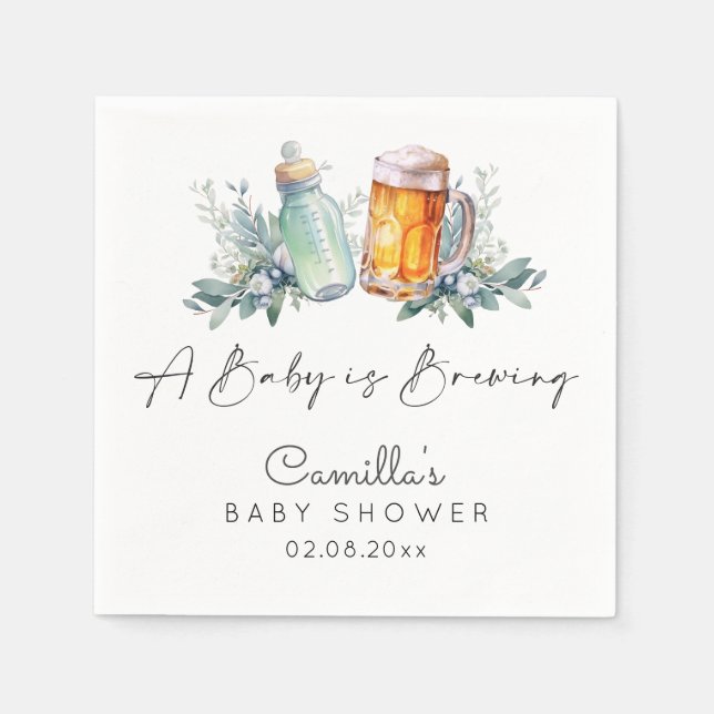 A Baby Is Brewing Minimalist Baby Shower Napkins (Front)