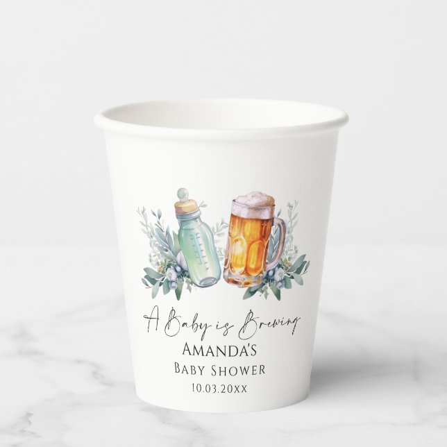A Baby Is Brewing Minimalist Baby Shower Paper Cups (Front)