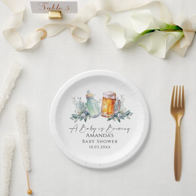 A Baby Is Brewing Minimalist Baby Shower  Paper Plates (Wedding)
