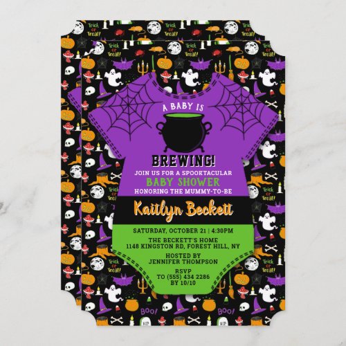 A Baby Is Brewing Modern Halloween Baby Shower Invitation