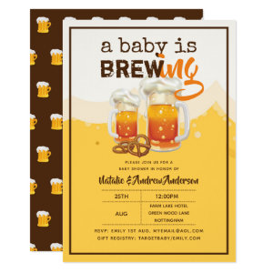 A Baby Is Brewing Momma Pint Beer  Modern Boy Girl Invitation