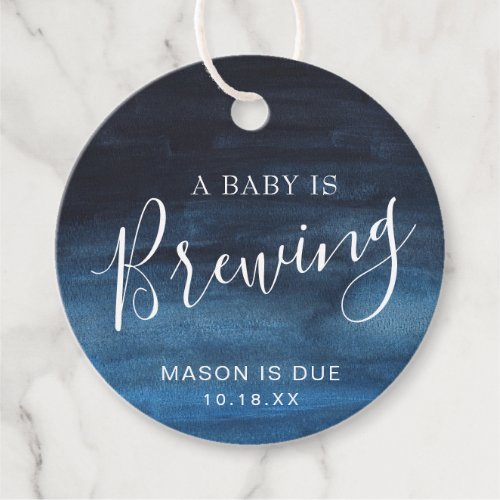 A Baby Is Brewing Navy Blue Boy Baby Shower Favor Tags