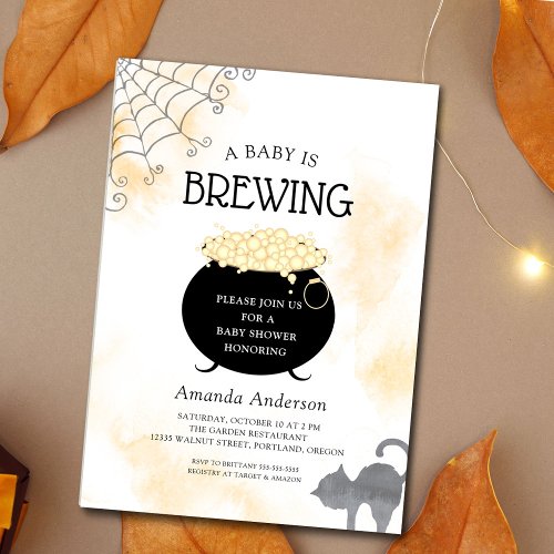 A Baby Is Brewing Neutral Halloween Baby Shower Invitation