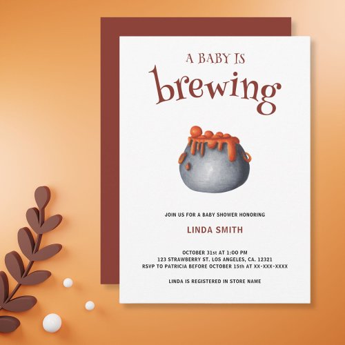 A Baby is Brewing Neutral Halloween Baby Shower Invitation