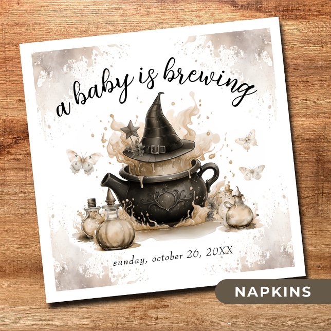 A Baby Is Brewing Neutral Halloween Baby Shower  Napkins (Creator Uploaded)