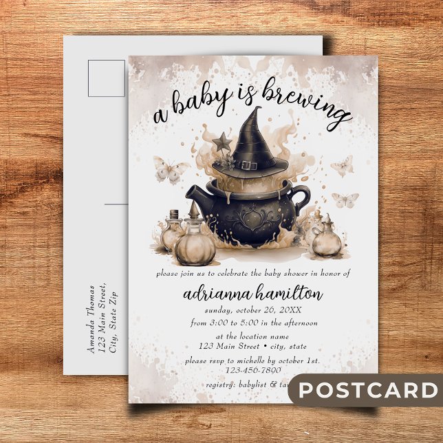 A Baby Is Brewing Neutral Halloween Baby Shower  Postcard (Creator Uploaded)