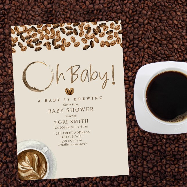 A Baby Is Brewing Oh Baby Coffee Beans Baby Shower Invitation (Creator Uploaded)