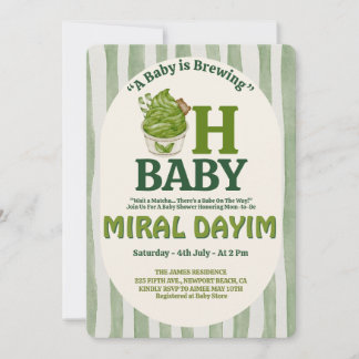 A Baby is Brewing "Oh Baby" Matcha Baby Shower Invitation