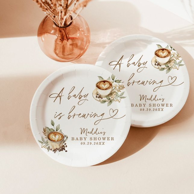 A Baby is Brewing Paper Plates, Coffee Baby Shower Paper Plates (Creator Uploaded)