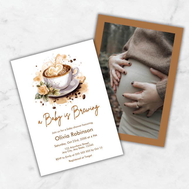 A Baby is Brewing Photo Brown Coffee Baby Shower Invitation (A Baby is Brewing Photo Brown Coffee Baby Shower Invitation )