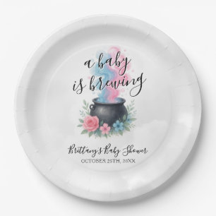 A Baby Is Brewing Pink and Blue Cauldron Paper Plates
