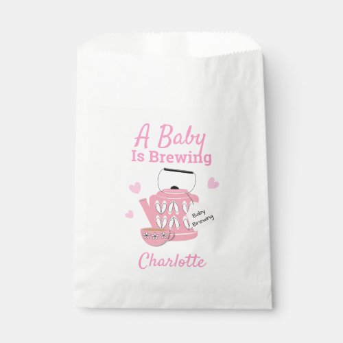 A Baby Is Brewing Pink Baby Girl Shower Favor Bag