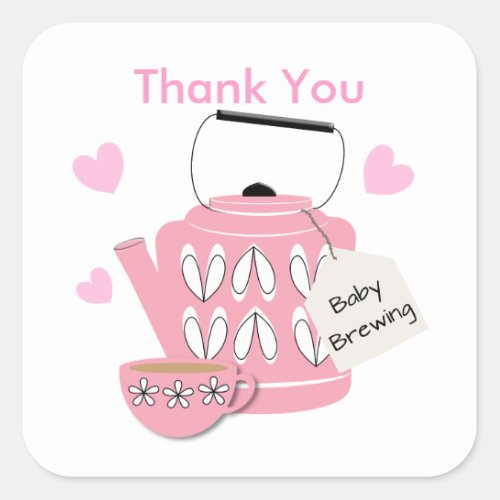A Baby Is Brewing Pink Baby Girl Shower Square Sticker