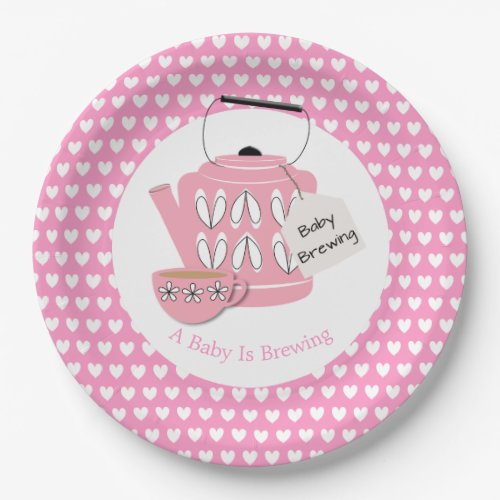 A Baby Is Brewing Pink Baby Shower Paper Plates