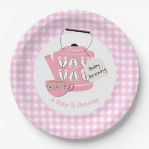 A Baby Is Brewing Pink Baby Shower Paper Plates