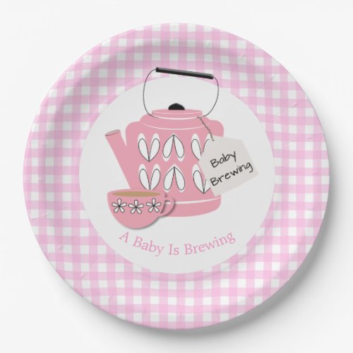 A Baby Is Brewing Pink Baby Shower Paper Plates