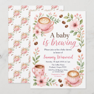 A Baby Is Brewing Pink Floral Baby Shower Invitation