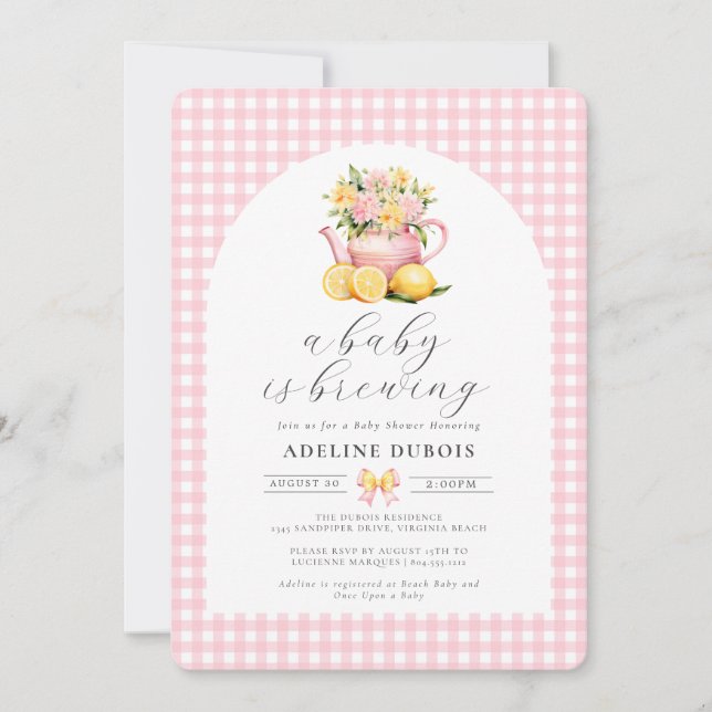 A Baby is Brewing Pink Flower Baby Shower  Invitation (Front)