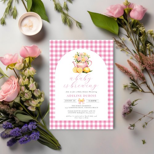 A Baby is Brewing Pink Flower Baby Shower  Invitation