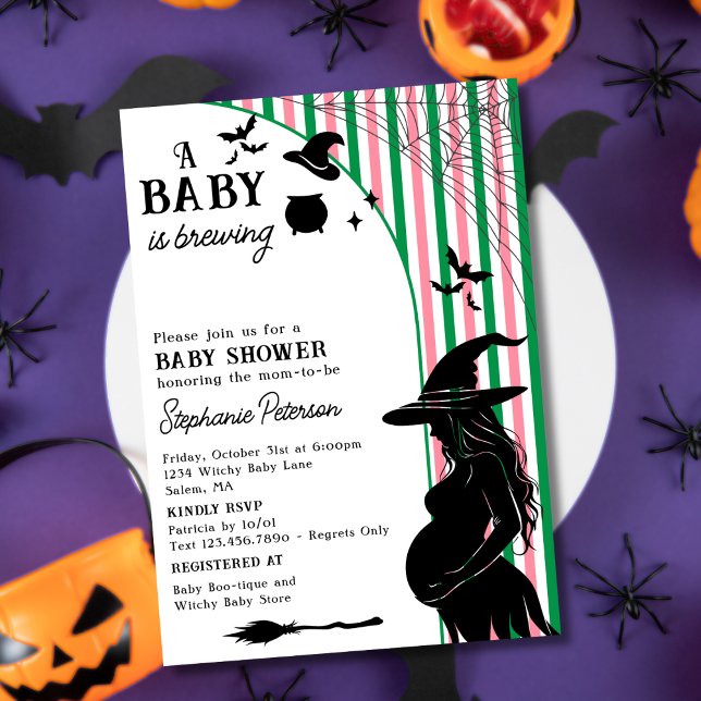 A Baby is Brewing Pink Green Halloween Baby Shower Invitation (Creator Uploaded)