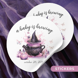 A Baby Is Brewing Pink Halloween Baby Shower Classic Round Sticker
