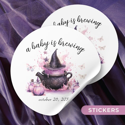 A Baby Is Brewing Pink Halloween Baby Shower  Classic Round Sticker