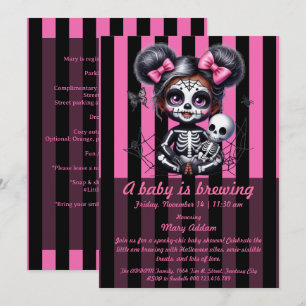 A Baby is Brewing Pink Halloween Baby Shower Invitation